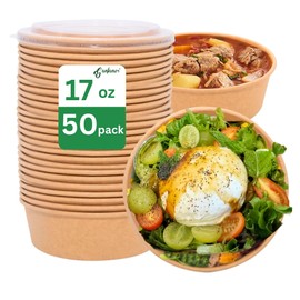 50 Sets Disposable Round Paper Bowls with Lid 17 oz, Microwave Deli Containers Leakproof Acai Bowls, Salad Bowl with Lid for Lunch, Disposable bowls with lids for Soup Toppings Snack Camping Family