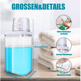 Abnaok Waschmittel Aufbewahrung -Premium Waschpulver Spender mit Messbecher und Ausgießer - aus Hochwertigem Material, Luftdicht und auslaufsicher für frische Lebensmittel