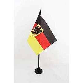 AZ FLAG - Table Flag Germany with Eagle - 15 x 10 cm - German Small Table Flag 100% Polyester - Office Flag with 25 cm Black Plastic Pole and Base
