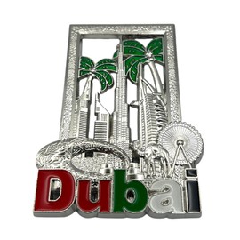 Dubai Magnet - Dubai Souvenir Magnet - Dubai Landmarks Metal Fridge Magnets - UAE Gift Magnets - Dubai Burj Khalifa (Silver)
