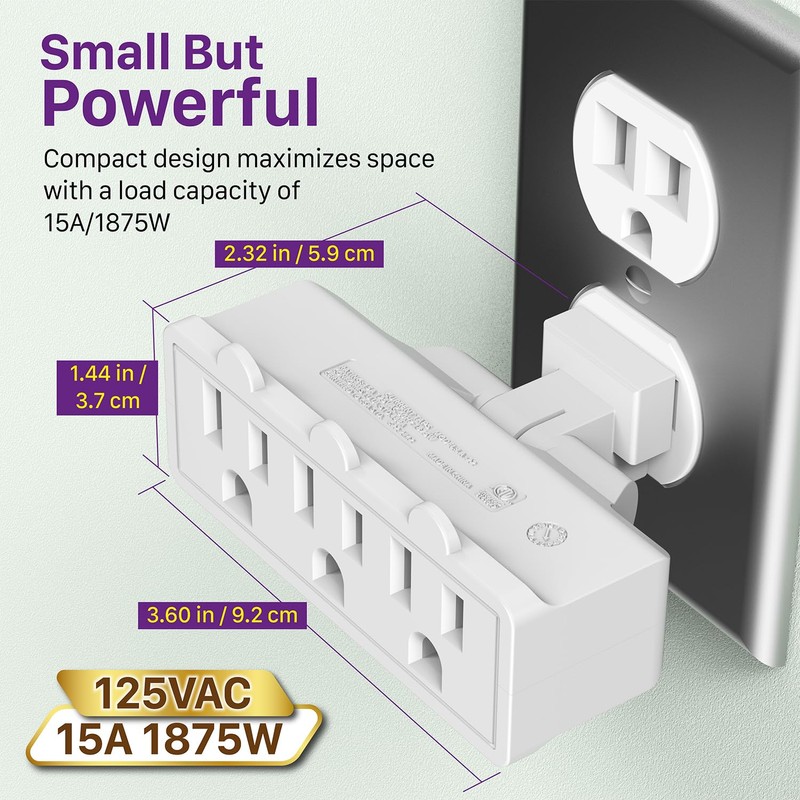 Fosmon 3 Outlet Adapter, 3 Way Rotating Outlet Plug Adapter,