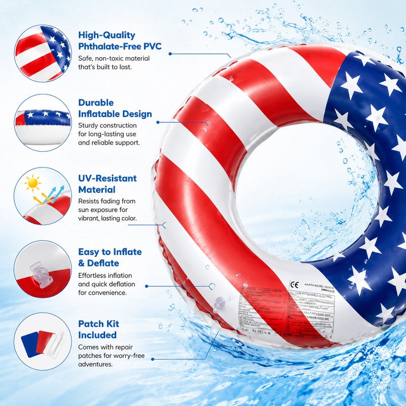 Patriotic Inflatable Swim Ring for Pool & Beach – 36-Inch