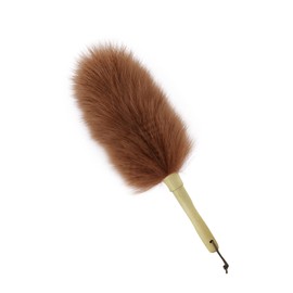 iHUFeather Lambswool Duster 14'' Length Solid Wooden Handle Leather Hang Strap for Cleaning Ceiling Fans Window Blinds Computer Furniture Figurines TV Natural Feather Duster,Brown