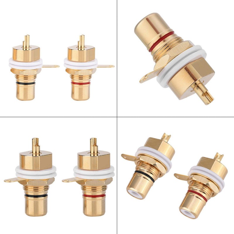 Socket, 2 Pcs Gold Plated Copper Panel Mount Female Jack