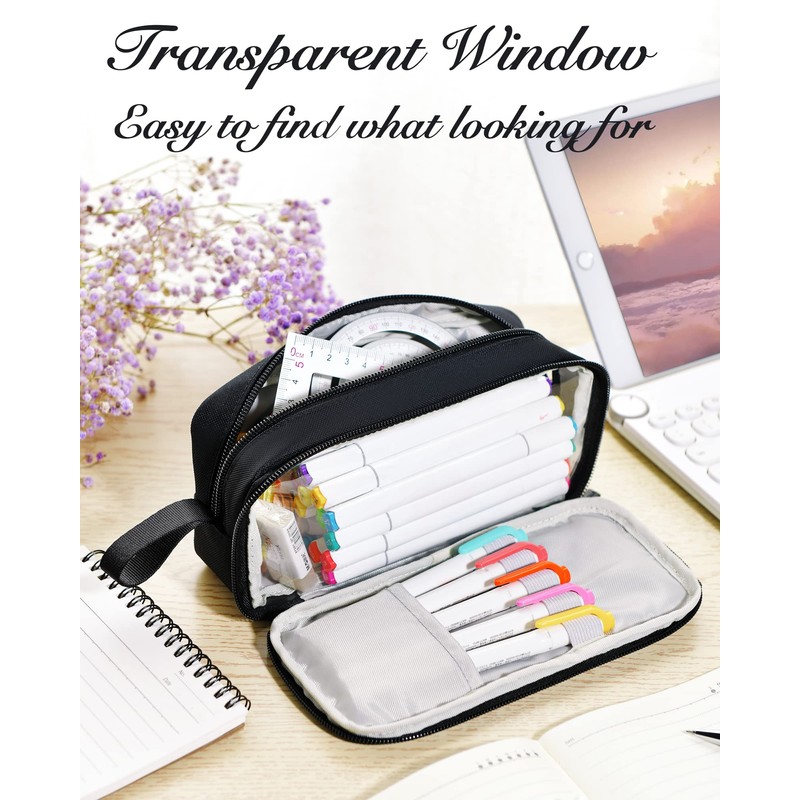 YOKUMA Pen Case, Pencil Case, Pouch, Transparent Window, Clear, Pen