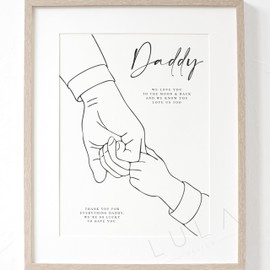 A4 Fathers Day Print Line Drawing Daddy Hand Holding Print Daddy Birthday Gift Idea Fathers Day Gift Idea from children, hand holding daddy gift