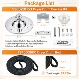 FrigeSwift 5303281153 Dryer Drum Bearing Kit And 134503600 Dryer Drum Belt
