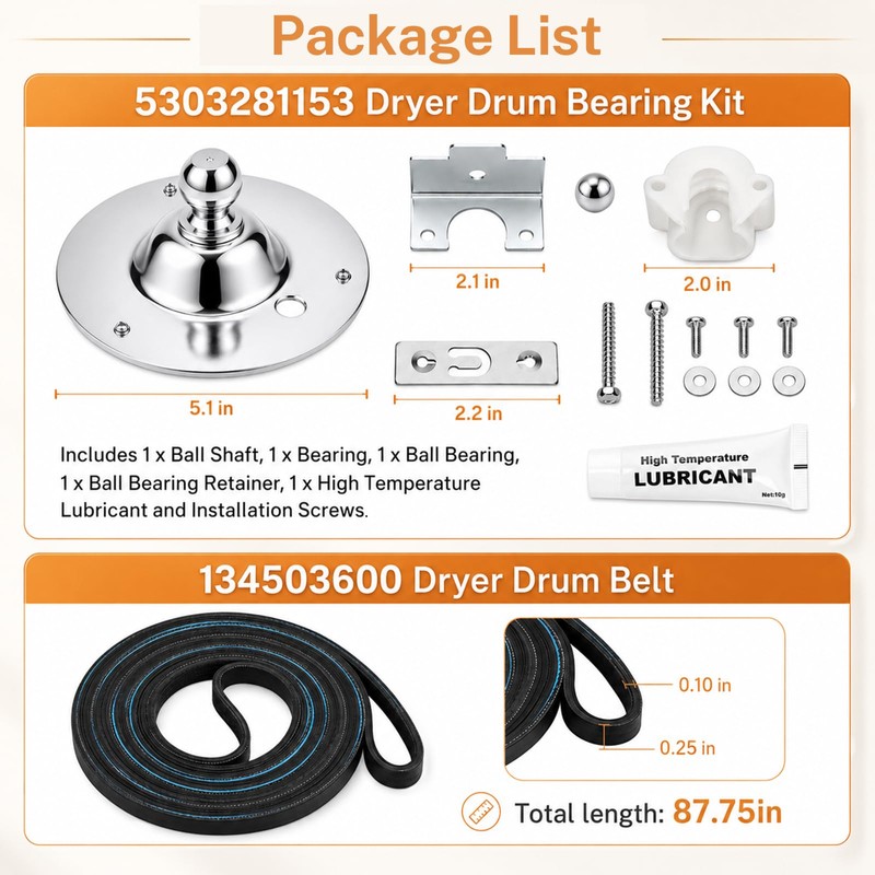FrigeSwift 5303281153 Dryer Drum Bearing Kit And 134503600 Dryer Drum
