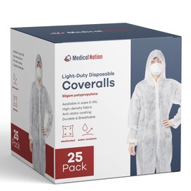 Medical Nation Hazmat Suits Disposable | 25 Pack | Light Duty Disposable Coveralls Men | with Attached Hood and Boots - Overall Protective Chemical Suit for Men & Women, Disposable Paint Suit - 2XL