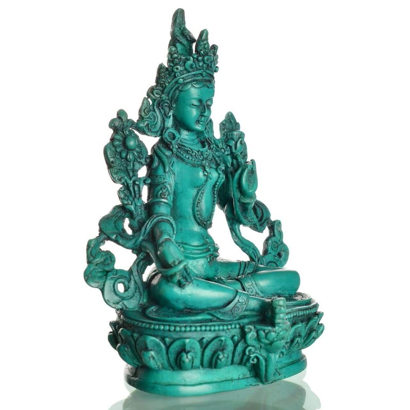BUDDHAFIGUREN Tibetan Bodhisattva Buddha Decoration/Billy Held Green Tara, Turquoise Resin