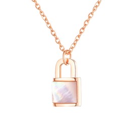 MENDOZZA Lock Necklace Women's Necklace Mother of Pearl Stainless Steel Jewellery Padlock Pendant 45 cm, Stainless Steel