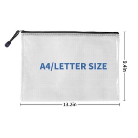 SAYEEC Clearance 12 Pack Mesh Zipper Pouch A4 Letter Size Clear Plastic Zipper Bags for Organizing Waterproof Zip File Folders Document Storage Bags for Travel School Office Supplies (3 Colors)