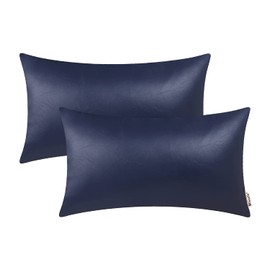 BRAWARM Faux Leather Throw Pillow Covers 12 X 20 Inches - Navy Blue Leather Lumbar Pilow Covers Pack of 2, Solid Dyed Leather Pillowcases for Couch Bed Sofa Garden Home Decorative