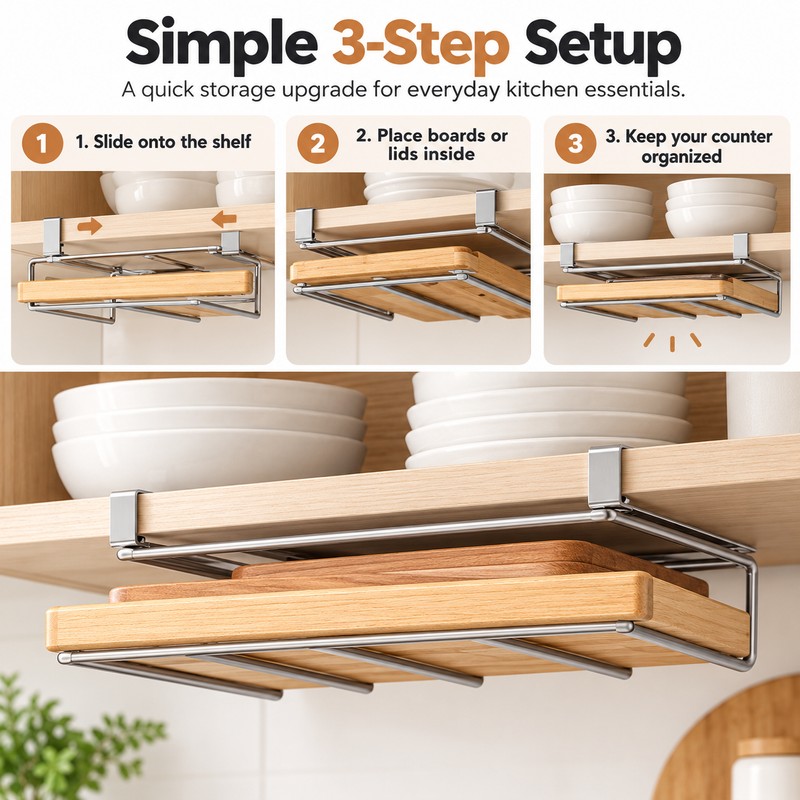 Stainless Steel Under-Cabinet Organizer for Kitchen Storage – Hanging Rack