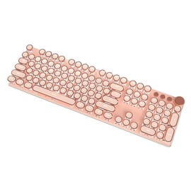 TISHLED Typewriter Style Mechanical Gaming Keyboard White LED Backlit 104-Key NKRO Pink Switches Retro Round Keycaps Golden Ring Volume Knob Metal Panel Wired USB-C Detachable Cable, Rose Gold