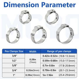 MGYOO 3/8 inch Pex Clamps 60pcs Pex Crimp Rings Single Ear Hose Clamps Stainless Steel Pex Fittings Cinch Clamp Ring for PEX Pipe Tubing