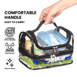 BORMELUN Clear Lunch Bag Reusable Tote Shoulder See Through Transparent Stadium Approved Work with Double Compartment，Men Women Black