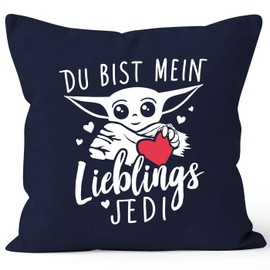 MoonWorks® Cushion Cover with Saying Du bist Mein Lieblingsjedi Baby-Yoda Heart Gift Girlfriend Friend Favourite Colleague Navy 40 cm x 40 cm