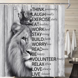 Visioun Lion Motivational Inspirational Quotes Shower Curtain for Bathroom 72W*72H Inch Men Animal Wooden Wildlife Bathtub Decor Farmhouse Western Country Waterproof Polyester Fabric Set with 12 Hooks