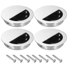 PATIKIL Recessed Door Handles 70mm/2.75" Dia, 4 Pack Round Hidden Concealed Door Pulls 304 Stainless Steel Flush Finger Pull Handle with Screws for Sliding Door Cabinets Drawers, Silver