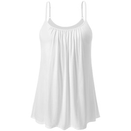Air Curvey Camisole for Women Bulid in Bra Casual Flowy Cami Adjustable Spaghetti Strap Tank Top Pleated Loose Fit White XXXL