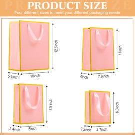 PerKoop 40 Pack Kraft Gift Bags Handled Paper 4 Sizes Goodie with Handles Gift Wrap Dessert Shopping Bags for Business Party Favors(Vertical,Pink)