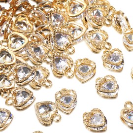 120 Pieces Cubic Zirconia Alloy Charms Heart Shaped Rhinestone Pendants Crystal Alloy Dangle Pendants for DIY Jewelry Making Choker Tiny Dangle Accessories