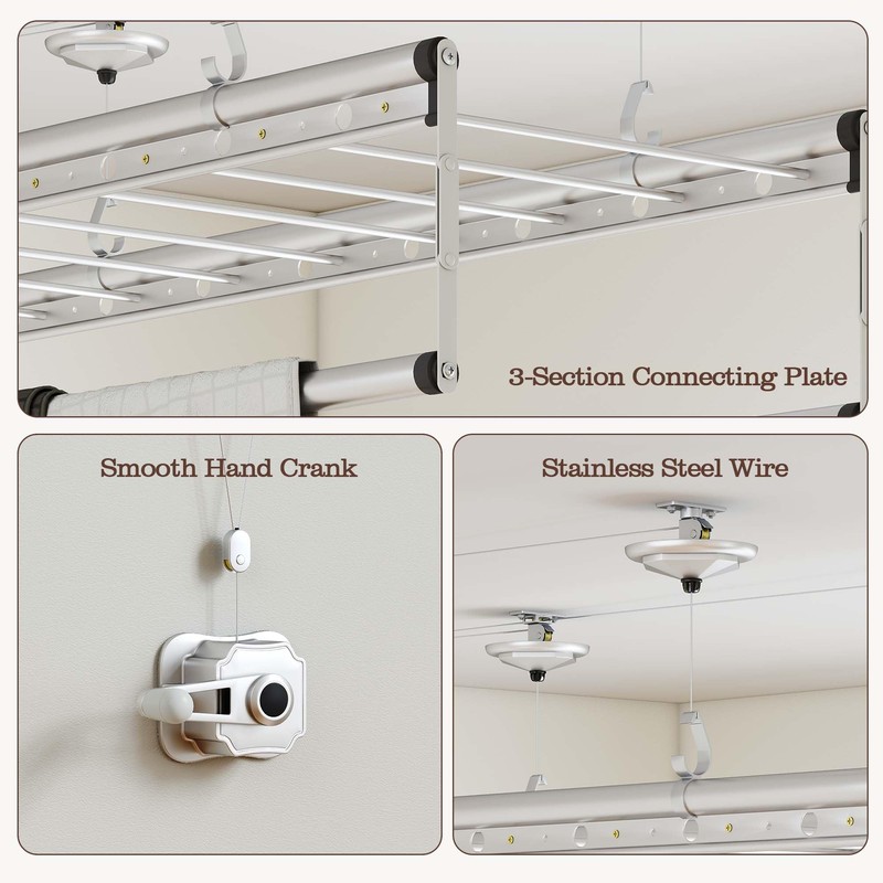 bimiti Ceiling Mounted Hanging Dry Rack, 47 Inch Space-Saving Clothes