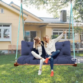 3 Seat Swing Cushion Replacement Waterproof Porch Swing Cushions Outdoor 60 inch with Backrest Bench Cushion with Ties Swing Cushion for Outdoor Patio Swing Furniture Garden(Navy Blue-60x40x5inch)