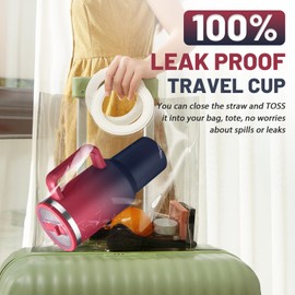 Insulated Tumblers with Handle and Flip Straw Lid, 40 oz Water Bottle Keep Cold-34H & Hot-10H, Leak Proof Travel Mug Fits in Car Cup Holder, Metal thermo Jug Dishwasher Safe