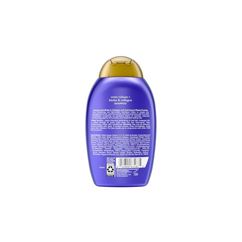 OGX, Shampoo Volumen y Fuerza Extra de Biotina y Colágeno,