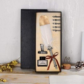4-Piece Quill Pen Feather Fountain Pen Set Ink Nib Quill Pen / 4종 퀼펜 깃털 만년필 세트 잉크 펜촉 깃펜