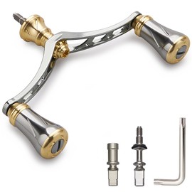 HEIGHTEN 3.7 inches (95 mm) / 3.9 inches (98 mm) Reel Handle 0.8 inch (20 mm) / 0.7 inch (19 mm) Knob for Shimano Daiwa Universal Spinning Reel New Pillar Series (98mm - Gunmetal & Gold) (938)