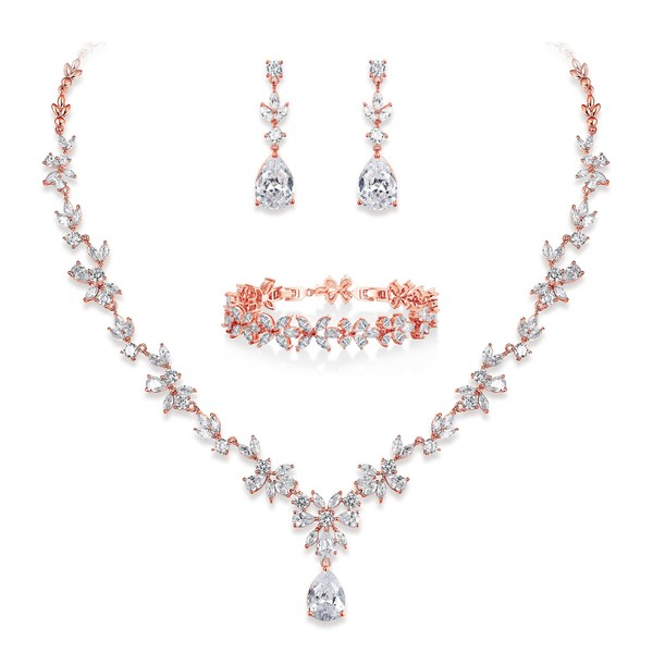 EVER FAITH Bridal Jewelry Set for Bride Bridesmaid, Rose Gold