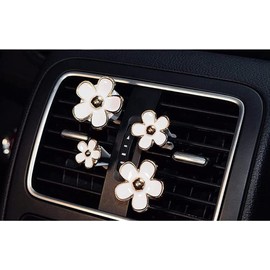 FRAINBOWZ Car Accessories for Women,4pcs Lucky Flower Vent Clip, Car Air Freshener Clip, Air Vent Clips Vent Ornament (white)