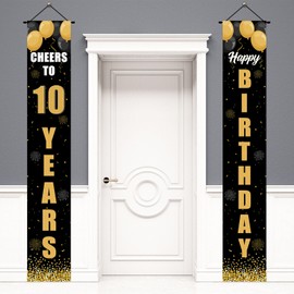 Maicaiffe Happy 10th Birthday Porch Sign Hanging Banner - Cheers to 10 Years Porch Door Banner - 10 Years Old Birthday Party Hanging Porch Sign Decoration Supplies for Home Indoor Outdoor Front Door