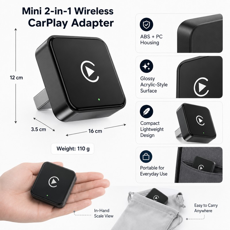 Mini Wireless CarPlay Adapter for Factory Wired Systems – 2-in-1