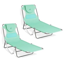 Ostrich Chaise Lounge Outdoor Lightweight Folding Adjustable Reclining Beach Chair for Tanning Pool Lake Patio Lawn Camping, Teal (2 Pack)
