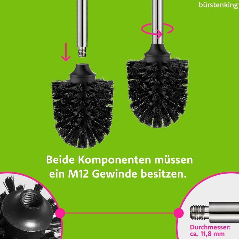 Toilet brush head black, Ø 73 mm, M12 internal thread,