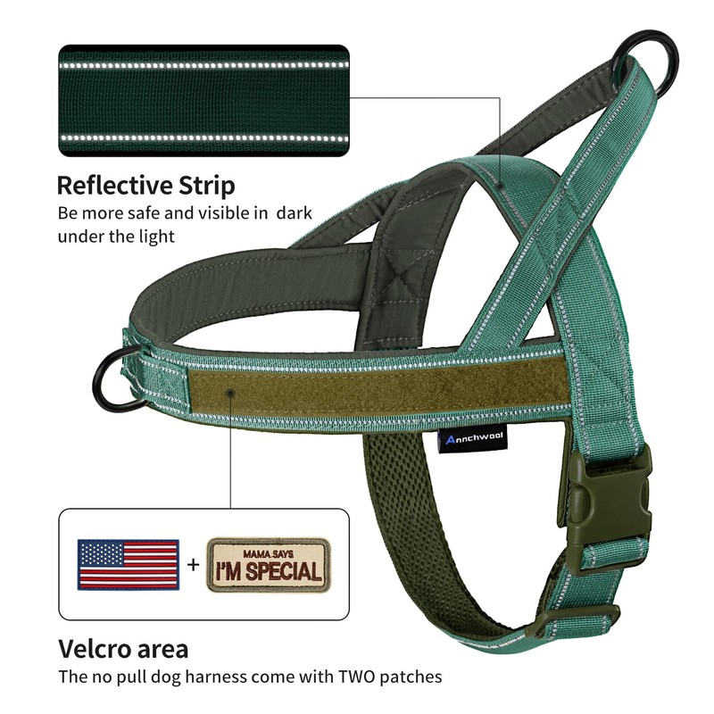 Annchwool No Pull Dog Harness with Padded Handle+5 Ft Leash,Reflective