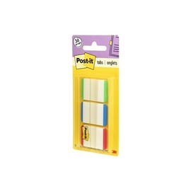 Post-it Tabs, 1 pulg., forrado, verde, azul, rojo, duradero, grabable, reposicionable, ideal para archivos, carpetas y cuadernos, 12 pestañas/color, 36 pestañas/On-the-Go Dispenser, (686L-GBRT), varios forro primario