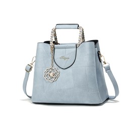 NICOLE & DORIS Womens Top-Handle Bag Small Elegant Handbag Crossbody Bag Multi-Pocket Shoulder Bag PU Leather Clutch Bags with Metal Flower Charm Blue