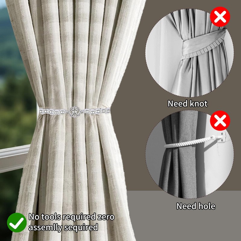 Elegant Magnetic Curtain Tiebacks 2 Pack White Tie Backs for