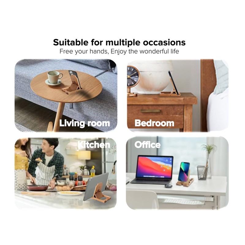 Etokon.Org Bamboo Phone Stand and Tablet Stand, Foldable Universal Adjustable