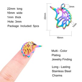 DanLingJewelry 5 pcs Colorful 201 Stainless Steel Charms Pendants Unicorn Charms for Jewelry Making Bracelet Necklace Choker DIY Crafts Supplies
