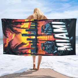 OHTMTHO Sunset Palms Miami Beach Towel Oversized 36"x72" Quick Dry Microfiber Towels Pool Accessories Cruise Essentials Vacation Gifts Summer Must Haves for Swimming Camping Travel