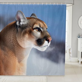 Feelyou Mountain Lion Shower Curtain 3D Wild Cougar Bath Curtain with 12 Hooks Leopard Print Bathroom Accessories Fabric Shower Curtain Set for Stalls Bathtubs 72 X 72 Inches