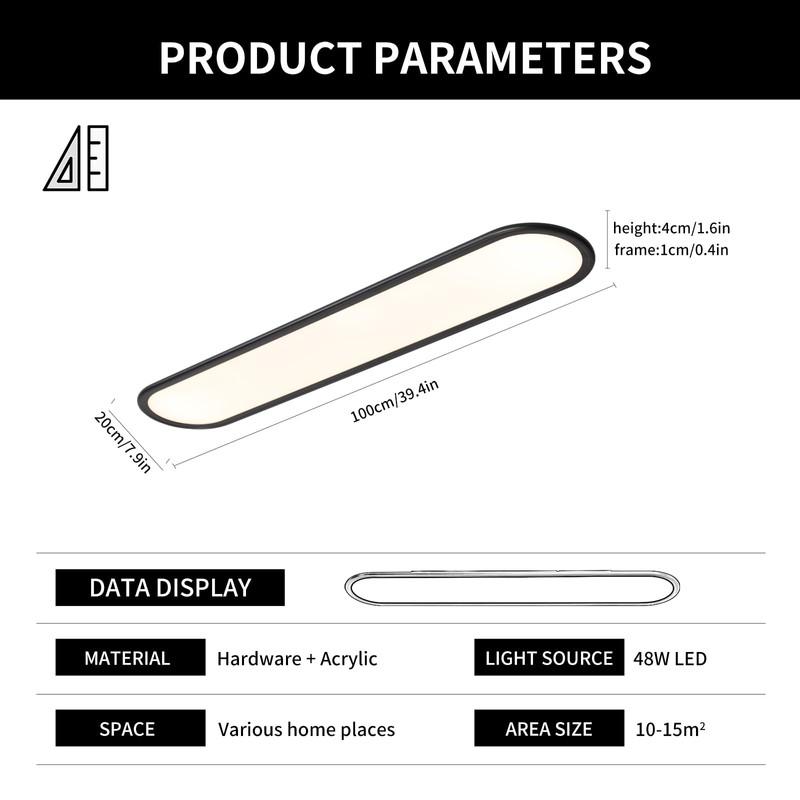Ganeed Modern Linear Ceiling Lights,48W Dimmable LED Ceiling Lamp, High