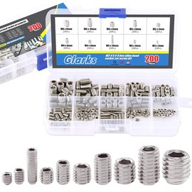 TOP-VIGOR 200Pcs Grub Screw Assortment Set, M3/M4/M5/M6/M8 Hex Socket Grub Screw), Threaded Fasteners for Door Handle, Faucet, Light Fixture Home Repairs, Fixtures