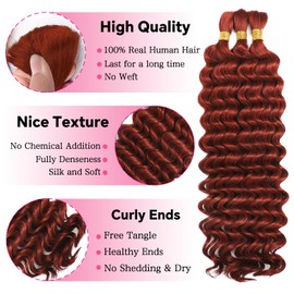 AKONSOUL Deep Wave Bulk Human Braiding Hair 3 Bundles 110g 24 Inch Ginger Braiding Hair for Boho Braids Color 350 No Weft 100% Percent Brazilian Human Braiding Hair Extensions
